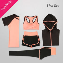 Load image into Gallery viewer, OLOEY Women 5 Piece Yoga Set for Running T-Shirt Fitness Bra Sports Wear Gym Clothing Women Workout Set Sports Suit