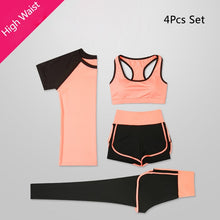 Load image into Gallery viewer, OLOEY Women 5 Piece Yoga Set for Running T-Shirt Fitness Bra Sports Wear Gym Clothing Women Workout Set Sports Suit