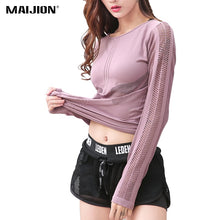 Load image into Gallery viewer, MAIJION Elastic Hollow-out Yoga Shirt Solid Color Tops Women Quick-dry Soft Running Fitness Clothing Breathable Crop Top Ladies