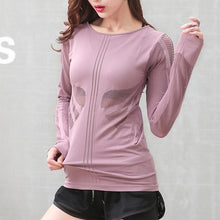 Load image into Gallery viewer, MAIJION Elastic Hollow-out Yoga Shirt Solid Color Tops Women Quick-dry Soft Running Fitness Clothing Breathable Crop Top Ladies