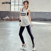 Load image into Gallery viewer, Women Letters Tracksuit Yoga Set White Running Fitness Jogging T-shirt Black Bra+Leggings Workout Sports Suit Gym Sportswear XXL