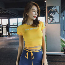 Load image into Gallery viewer, Short Sleeve yoga top workout gym crop top letter print gym shirts fitness yoga shirts breathable running shirt women activewear