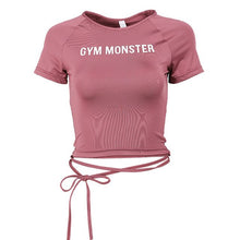 Load image into Gallery viewer, Short Sleeve yoga top workout gym crop top letter print gym shirts fitness yoga shirts breathable running shirt women activewear