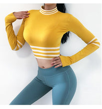 Load image into Gallery viewer, Women Sport Cropped Tops Gym Sportswear Tight Yoga Shirts O-neck Running Shirt Long Sleeve Workout Gym Stretch Top Fitness Shirt