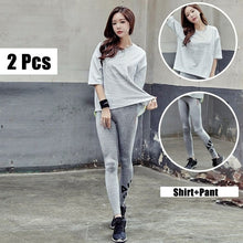 Load image into Gallery viewer, 3 pice Set Women's Yoga Suit Fitness Clothing Sportswear Grey Shirt Bra Pant Workout Sports Clothes Athletic Running Yoga Sets