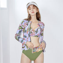 Load image into Gallery viewer, Long Sleeve Rash Guard Three Pieces Swimsuit Women Print Swimwear Zipper Surfing Suit High Neck Diving Suit Push Up Tankini