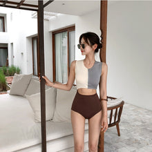 Load image into Gallery viewer, 2018 Korean Women One Pieces Swimwear Sexy Super Cute Front Zipper High Neck Shoulder Swimsuit Middle Cut Maillot de bain