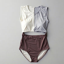 Load image into Gallery viewer, 2018 Korean Women One Pieces Swimwear Sexy Super Cute Front Zipper High Neck Shoulder Swimsuit Middle Cut Maillot de bain