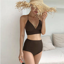 Load image into Gallery viewer, Solid color Lace-Up Bikini Sets Women High Waist Two Pieces Swimsuits 2019 Girl Sexy Bathing Suits