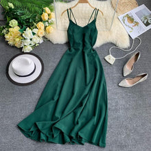 Load image into Gallery viewer, The maldives on holiday backless dress cross condole pure color in Thailand the sea posed a fairy long dress