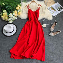 Load image into Gallery viewer, The maldives on holiday backless dress cross condole pure color in Thailand the sea posed a fairy long dress