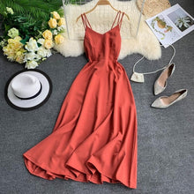 Load image into Gallery viewer, The maldives on holiday backless dress cross condole pure color in Thailand the sea posed a fairy long dress