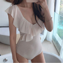 Load image into Gallery viewer, Sexy Ruffle One Piece Swimsuit Solid Swimwear Women Push Up Monokini High Cut Trikini White Bathing Suit Crunch Maillot De Bain
