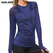 Load image into Gallery viewer, MAIJION Mesh Patchwork Seamless Yoga Shirt Ladies Crop Top Breathable Gym Clothing Women Solid Color Tops Fitness Long Sleeve