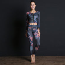 Load image into Gallery viewer, Women's Sport Suit Print Fitness Set Slim Leggings Breathable Yoga Set 2 Piece Zipper Sportswear T-shirt Sport Pants Tracksuit