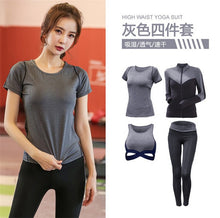 Load image into Gallery viewer, 5 pieces sets coat+t shirt+bra+shorts+leggings women yoga clothing quick dry outdoor sports running fitness gym ropa deportiva
