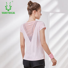 Load image into Gallery viewer, Sexy Mesh Yoga Short Sleeves for Womens Quick Dry Fitness Workout Shirts O-Neck Running T-shirts 2019 Vansydical