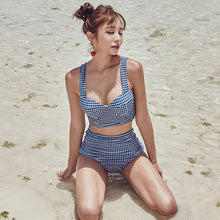Load image into Gallery viewer, The Newest Plaid Women Two Pieces Swimsuit Back Bow Tie push-up swimming wear high waist Beachwear Bathing suit