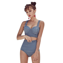 Load image into Gallery viewer, The Newest Plaid Women Two Pieces Swimsuit Back Bow Tie push-up swimming wear high waist Beachwear Bathing suit