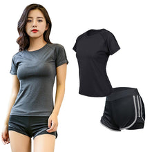 Load image into Gallery viewer, OLOEY 2018 Quick Dry Women Yoga Set Gym Fitness Clothes Yoga Shirts+2 in 1 Shorts Running Jogging Workout Yoga Sexy Sportswear