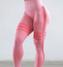 Load image into Gallery viewer, Women Seamless Leggings Push Up Yoga Pant Sexy Mesh Sport Trousers Stripe Workout Running Pant Gym Tight Stretch Fitness Leggins