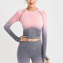 Load image into Gallery viewer, Shark Women Ombre Cropped Seamless Long Sleeve Top Crop Top Women Workout Shirts for Women Sports Tops Women Gym