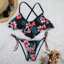 Load image into Gallery viewer, Women Swimsuit Bandage Bikini Set Push-Up Brazilian Floral Print Boho Bikini Ruffle Swimwear Beachwear Women's swimsuits 2019