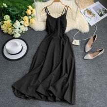 Load image into Gallery viewer, The maldives on holiday backless dress cross condole pure color in Thailand the sea posed a fairy long dress