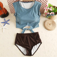 Load image into Gallery viewer, New Sexy Two Pieces Women Swimsuit Swimwear striped bow-tie Top&amp;High Waist pants Bottom beachwear bathing suit