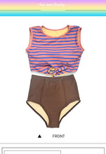 Load image into Gallery viewer, New Sexy Two Pieces Women Swimsuit Swimwear striped bow-tie Top&amp;High Waist pants Bottom beachwear bathing suit