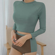 Load image into Gallery viewer, 2019 Korean Style Pure Color Women Swimsuit Swimwear high neck Long Sleeve Top&amp; Pants  High Waist Bottom Beachwear Bathing suit