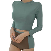 Load image into Gallery viewer, 2019 Korean Style Pure Color Women Swimsuit Swimwear high neck Long Sleeve Top&amp; Pants  High Waist Bottom Beachwear Bathing suit