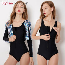 Load image into Gallery viewer, 3 Pieces Swimsuit Printed Swimsuit Black Bathing Suit Rash Guard Women Swimwear Surfing Swimming Suit 2 Pieces Rashguard 2018