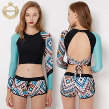 Load image into Gallery viewer, 2018 Print Floral Two Piece Swimsuit Long Sleeve Swimwear Short Pants Women Bathing Suit  Swimsuit Wetsuit Surfing Swim Suits