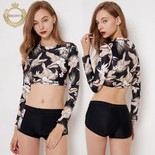 Load image into Gallery viewer, 2018 Print Floral Two Piece Swimsuit Long Sleeve Swimwear Short Pants Women Bathing Suit  Swimsuit Wetsuit Surfing Swim Suits