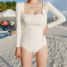 Load image into Gallery viewer, Long Sleeve One Piece Swimsuit Solid Swimwear Women Push Up Monokini Two Pieces Swim Suit White Trikini Korea Style Bathing Suit