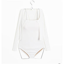 Load image into Gallery viewer, Long Sleeve One Piece Swimsuit Solid Swimwear Women Push Up Monokini Two Pieces Swim Suit White Trikini Korea Style Bathing Suit
